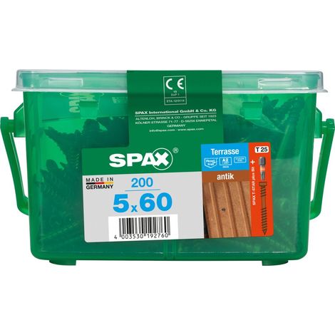 SPAX Terrassenschraube, 5 x 60 mm, 200 Stück, Fixiergewinde, Zylinderkopf, T-STAR plus T25, CUT-Spitze antik - 4507140500609 (1/5)