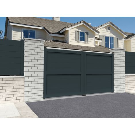 Portail battant plein Gris anthracite L 3500 x H 1606 mm Motorisé (1/2)