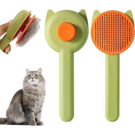 Brosse pour chat, brosse pour animaux de compagnie, brosse pour chien, peigne pour chat avec manche, élimine 90 % des poils morts et des poils détachés pour chiens et chats à poils mi-longs et longs (