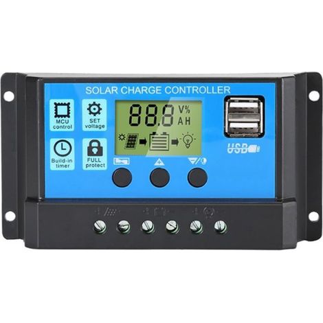 Contrôleur de chargeur solaire PWM - - 30A - 12V/24V - Écran LCD - Deux ports USB - Régulation intelligente (1/5)