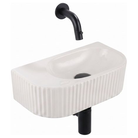 QeramiQ Fuente Lavabo pour WC - 40x22x12 cm - nervure - demi-rond - sans trou de robinet de Lavabo pour WC - ceramique - robinet de Lavabo pour WC (1/5)