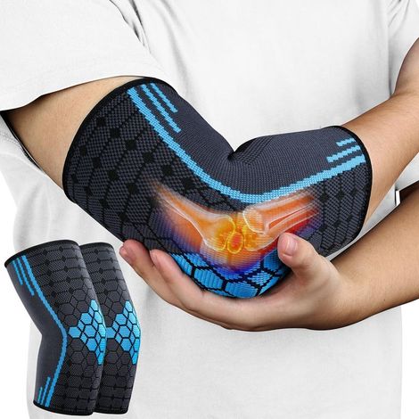 Ellenbogenbandage bei Sehnenentzündung, 2-teiliges Set, Muskelaufbau und Epicondylitis-Ellenbogenbandage, atmungsaktive Ellenbogenbandage, rutschfeste Kompressionsbandage, bei Tennisarm, Sehnenentzünd (1/5)
