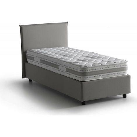 Talamo Italia Lit simple Catia, Lit conteneur avec revêtement en tissu, 100% Made in Italy, Ouverture frontale, avec matelas Cm 80x200 inclus, Gris, avec emballage renforcé