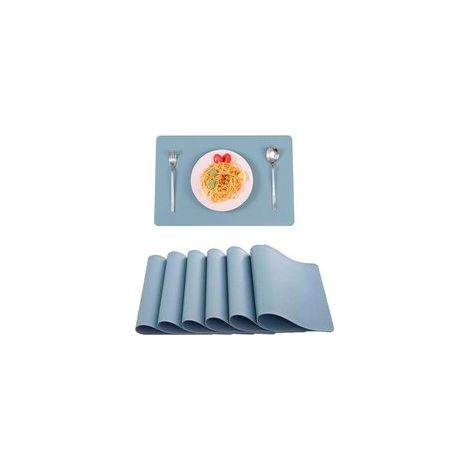 (Gris Bleu)Sets de Table en Cuir, Lot de 6 Sets de Table Lavable imperméables Rectangulaire Sets de Table Résistant à la Chaleur, 45 × 30cm