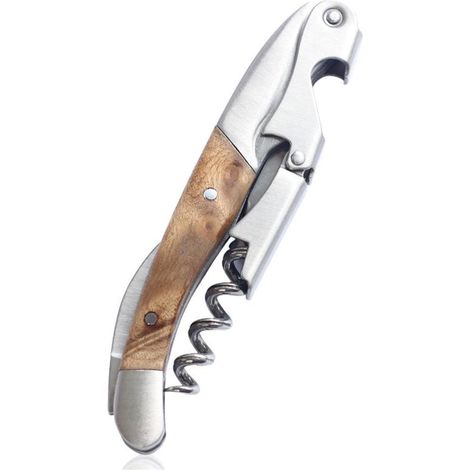 Tire-bouchon professionnel en bois de rose naturel et acier inoxydable, ouvre-bouteille sommelier avec coupe-capsule, couteau de sommelier, livre de recettes de vin, idéal pour serveur, barman, sommel (1/5)