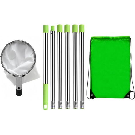 2.4M Cueille Fruit Telescopique, Ramasse Pomme INOX et Sac de Rangement, Poteau Réglable Cueille Fruit pour Pommes Poires Oranges Pêches Cerises (1/5)