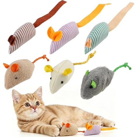 Plush Mouse for Cats, Mouse Toys with Long Tail Catnip Toys, Interactive Cat Toys Set (1/5)