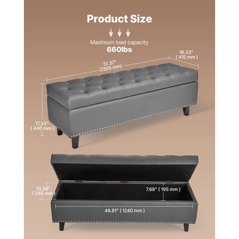 Banc Coffre en Cuir PU 130,5 cm, Bout de Lit avec Rangement et Pieds en Bois, Banquette Capitonnée, Meuble Repose-pieds pour Chambr… (1/5)