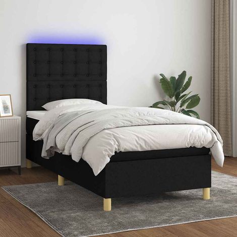Cama box spring colchón y luces LED tela negro 90x200 cm (1/5)