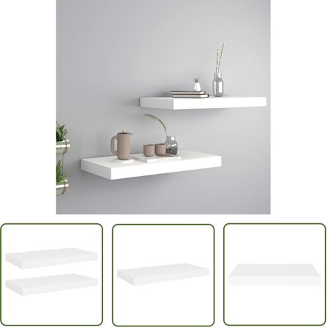 The Living Store Étagères murales flottantes 2 pcs blanc 50x23x3,8 cm MDF - Étagères Murales - Étagères Flottantes - Décoration Murale - Rangement Mural - Meubles Blancs (1/5)
