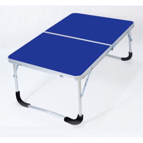 Klappbarer Campingtisch mit Metallgestell, Holzplatte und Sicherheitsverriegelung, blau, 62 x 42 x 28 cm