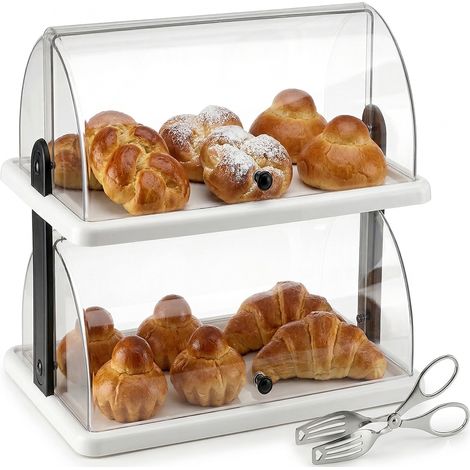 Vetrina Portabrioches 2 Ripiani 50x30xH39cm + Pinza a forbice Pasticceria dolci in Acciaio Inox AISI 304 Espositore  Doppia Apertura per Bar e Buffet Made in Italy uso professionale certificata (1/5)