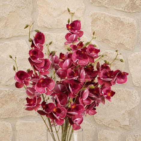 Pack of 6 x 80cm Dark Pink Artificial Mini Orchid Stem - Premium Quality (1/5)