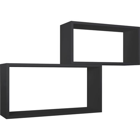 Set di 2 Mensole da Muro, Pensile Bagno, Mensola da Parete, Scaffale da Parete, Nero, 70x35 p20 cm e 60x30 p20 cm - Bis Rettangolo Bislungo (1/5)