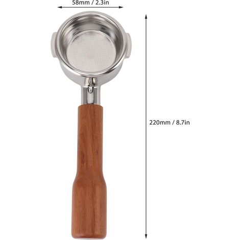 Ortviai Portafiltre café 58 mm sans fond en acier inoxydable détachable pour Breville 9 série, bois de rose (1/4)