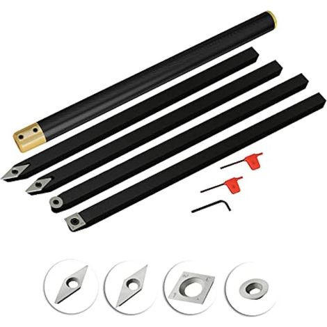Outil de tournage - Jeu de 4 burins rotatifs pour bois, outils rotatifs, métal dur, outil de rotation pour bois, kit de 4 pièces - Accessoires de tournage avec tête ronde, tête carrée, tête diamant (1/5)