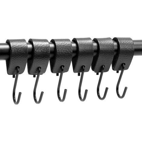 6-teiliges Set – Multifunktionale S-Haken aus Leder – Schwarz – Kleiderhaken – für Küche, Bad, Schlafzimmer und Büro (1/4)