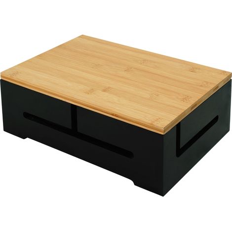 Relaxdays cable management box, cable concealment & ventilation, HxWxD 11 x 32 x 22 cm, socket box, bamboo, black