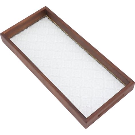 Plateau de service rectangulaire en verre et noyer, robuste, idéal pour gâteaux, pains, petits déjeuners et collations. Petit format. (1/5)