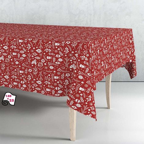 Rotolo di tela cerata per tovaglia natalizia nordica rossa 140 cm x 25 m Exma