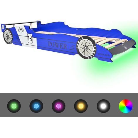 Lit voiture de course, Lit enfant pour 1 personnes, Assemblage Facile, avec LED 90 x 200 cm Bleu OIB8364E (1/4)