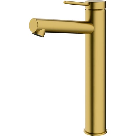 BERNSTEIN - Miscelatore lavabo alto in acciaio inox spazzolato oro, getto delicato e risparmio idrico - 4x26x17cm (LxAxP) - VIREO	Oro spazzolato