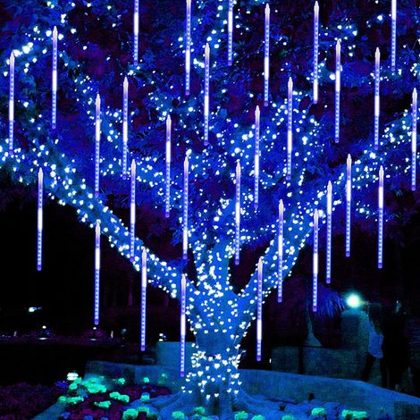 Guirlande lumineuse solaire pluie de météores, 30 cm, 10 tubes, étanche, idéale pour la décoration de clôtures de jardin, modèle solaire, bleu