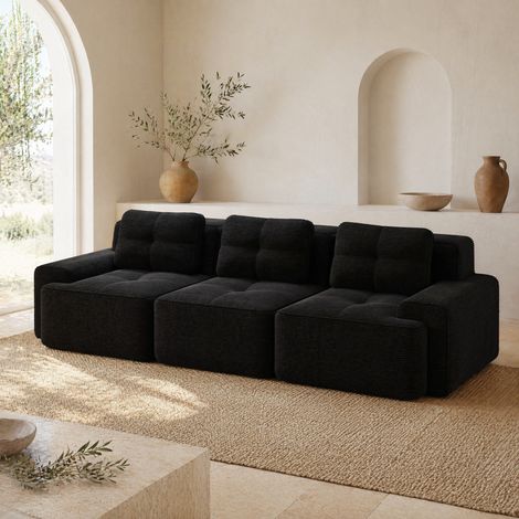 Divano angolare modulare in velluto a coste nero, 3 posti, senza montaggio, 293 x 104 x 69 cm (1/5)