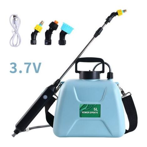 Pulvérisateur électrique de jardin avec 3 buses réglables, chargement USB, pulvérisateur phytosanitaire pour jardin, désherbage et lavage de voiture (pulvérisateur bleu 5 L) (1/4)