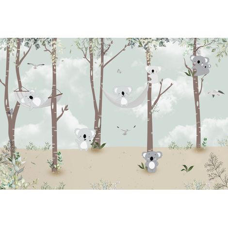 Fotomural infantil con alegres pandas descansando en una hamaca en el bosque DWK331 200x135 (1/5)