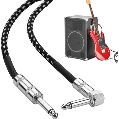 Câble guitare Robuste Renforcé Haute Fidélité Câble d'instrument électrique avec fiche coudée et fiche droite Pour basse, mandoline, scène, performance, streaming en (1/5)