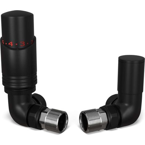 Talus Bold - Black Thermostatic Radiator Valve & Lockshield Corner 10mm