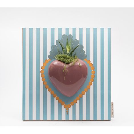 Pianta grassa Succulenta in ceramica Made in Italy Cuori Strisce - Turchese