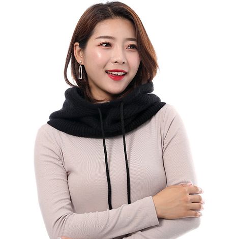Cagoule d'hiver, masque tricoté, cagoule de ski, bonnet unisexe, capuche tricotée, écharpe, protection auditive, protection pour le cou, rembourrée pour rester au chaud, noire, 50 x 30 cm (1/5)