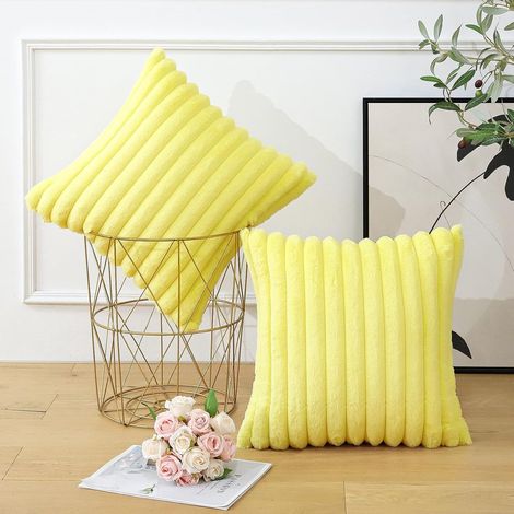 Set di 2 fodere decorative per cuscini in morbido velluto effetto pelliccia per divano, camera da letto, casa, auto, 40 x 40 cm, giallo (1/5)