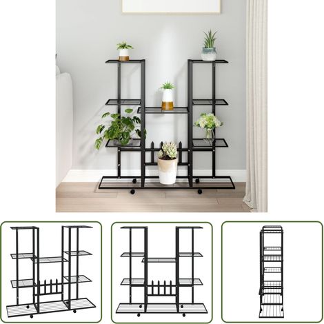The Living Store Jardinière avec roues 94,5x24,5x91,5 cm Noir Fer - Support Plante - Jardinerie - Étagère Plante - Fleur Pot - Décoration Intérieur (1/5)
