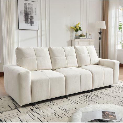 Divano letto 3 posti 213 cm con profondità seduta regolabile, tessuto chenille beige, HAVRYA (1/5)