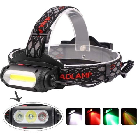 Wiederaufladbare LED-Stirnlampe mit 1000 Lumen – COB-Stirnlampe mit Rot-/Grün-/Weißlicht – USB-aufladbar, drehbar, wasserfest – Ideale Stirnlampe für Camping, Angeln, Wandern und Arbeiten bei Nacht (1/5)