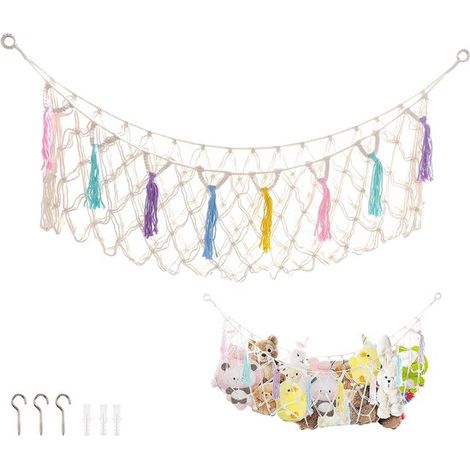 Rete portaoggetti per peluche, stile amaca in corda di cotone, con ganci, adatta per peluche, camerette, camere da letto (vari colori), 13035 cm (1/5)