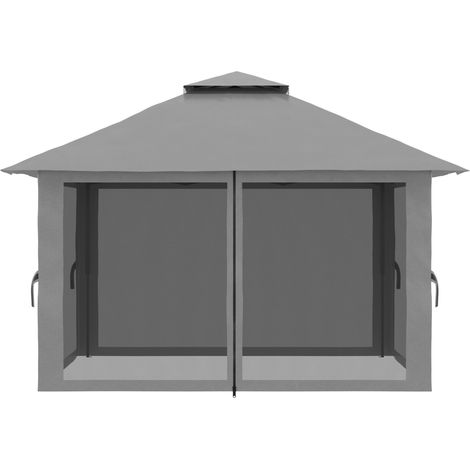 Gazebo pieghevole 4x4 m in ferro con tetto doppio, pareti a rete, UV50+, grigio scuro (1/5)