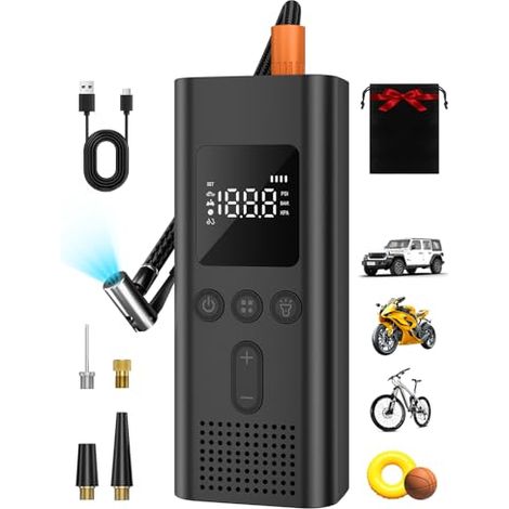 Compresseur À Air Portable - 150 PSI - Pour Pneus De Voiture Moto Vélo Et Ballons - Batterie Rechargeable - Écran LCD Et Arrêt Automatique - 1 Pièce (1/5)