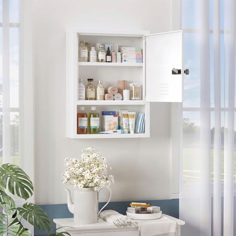 Armoire à pharmacie murale avec serrure à combinaison et clé, 3 niveaux, verrouillable, blanche (1/5)