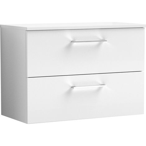 Nuie Arno Wall Hung 2-Drawer Vanity Unit with Worktop 800mm Wide - Gloss White (1/5)