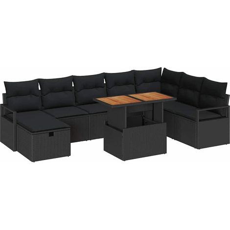 Garden Sofa Set with Cushion 9 pcs Black Poly Rattan vidaXL (1/5)