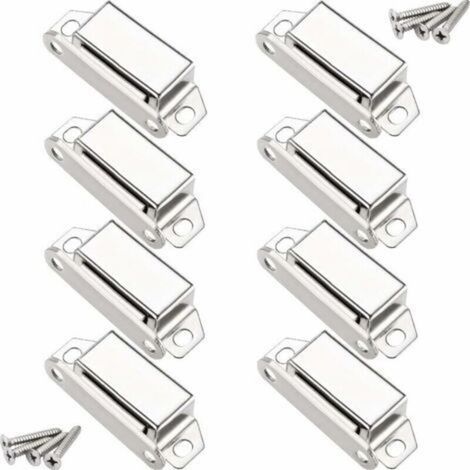 Aimants loqueteaux magnétiques, 10 kg loqueteau de porte magnétique et 32 vis, 304 Acier inox, loqueteaux magnétiques aimanté pour fermeture de porte meuble/armoire/placard (paquet de 8), (1/3)