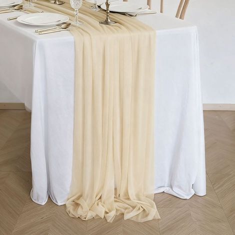 Dos caminos de mesa de gasa, decoración de mesa para bodas bohemias, 75x300cm - Champagne (1/5)
