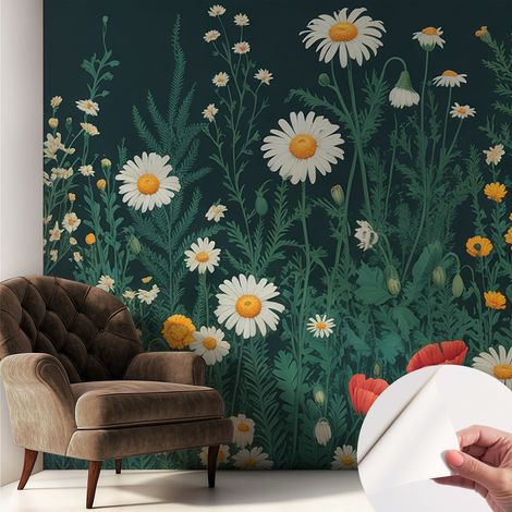Fotomurale adesivo - Carta da parati adesiva - per la cucina camera da letto per la soggiorno - Fiori di campo 250x250 cm (1/5)