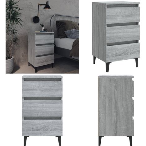 Table de chevet avec pieds en métal Sonoma gris 40x35x69 cm - Table De Chevet - Meuble De Chambre - Table Nuit - Table D'appoint - Style Industriel - Home & Living