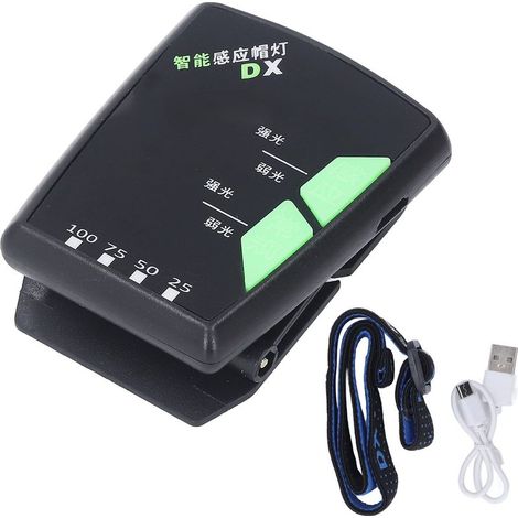 Clip LED à induction intelligent sur le chapeau de lampe frontale rechargeable par USB avec affichage de puissance pour la pêche en plein air noir (1/5)