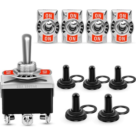 5 piezas de interruptor de palanca de 6 pines de alta resistencia, 15 A, 250 V, 20 A, 125 V, DPDT, de 6 vías, encendido/apagado/encendido, tapa de arranque impermeable de metal (1/5)